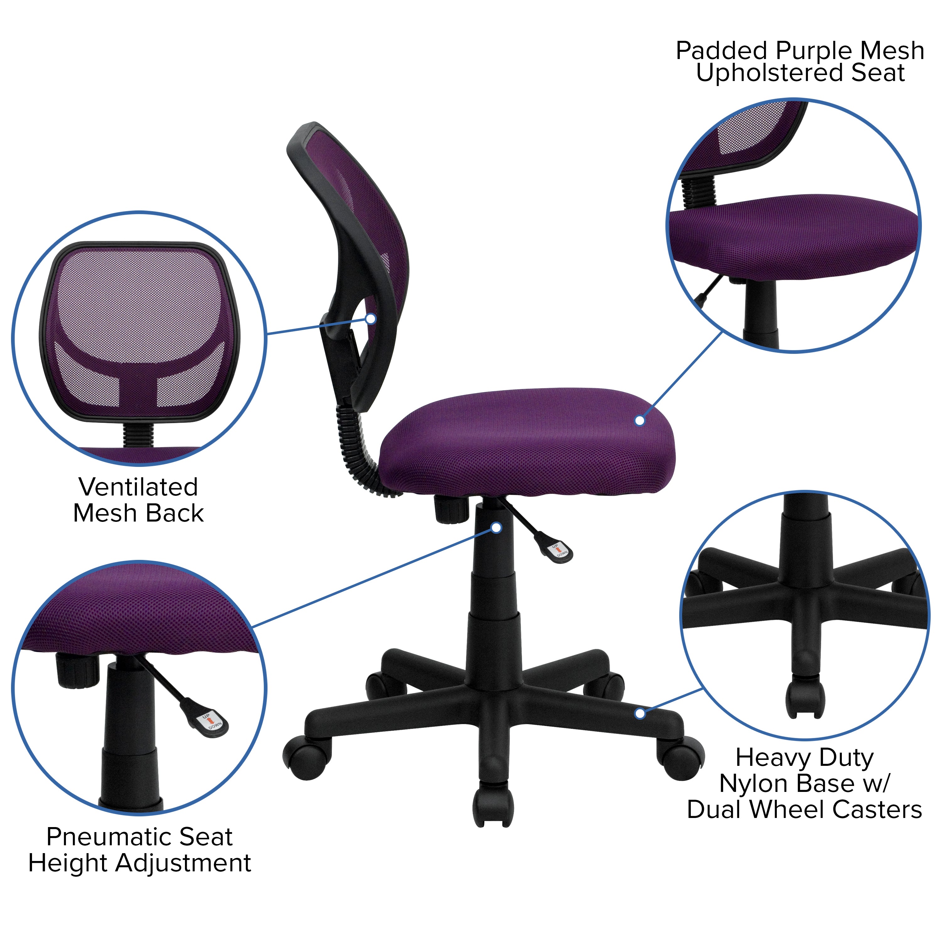 Neri Low Back Purple Mesh Swivel Task Office Chair
