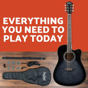 Washburn WA90CETBBPACK Learn & Play Pack Acoustic Electric Guitar Bundle, Transparent Black Burst