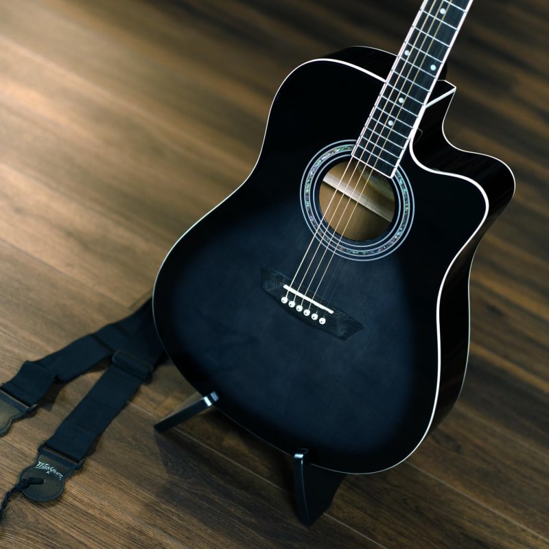 Washburn WA90CETBBPACK Learn & Play Pack Acoustic Electric Guitar Bundle, Transparent Black Burst