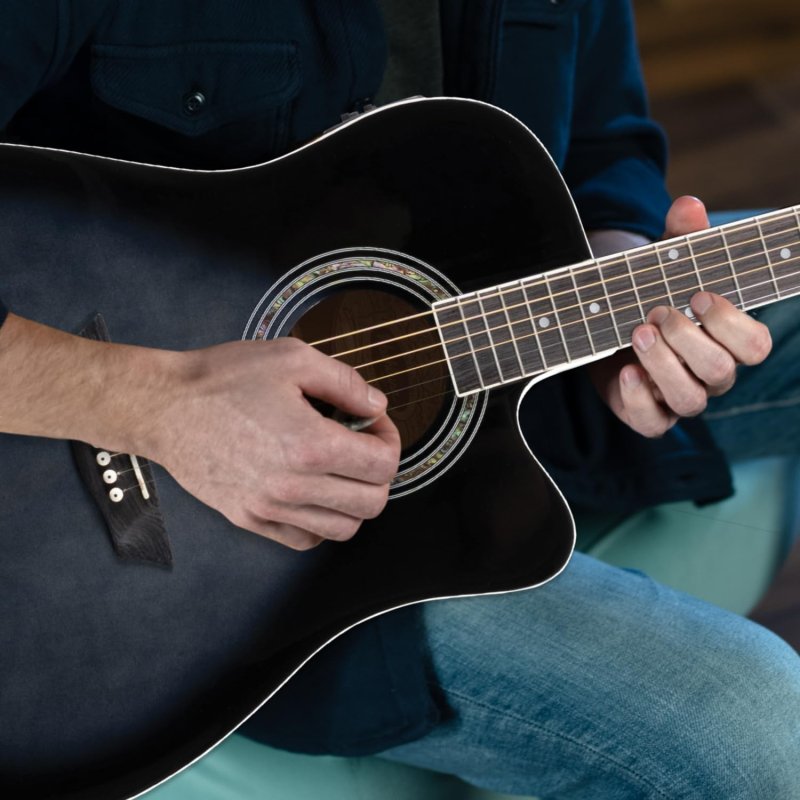 Washburn WA90CETBBPACK Learn & Play Pack Acoustic Electric Guitar Bundle, Transparent Black Burst