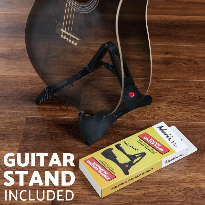 Washburn WA90CETBBPACK Learn & Play Pack Acoustic Electric Guitar Bundle, Transparent Black Burst