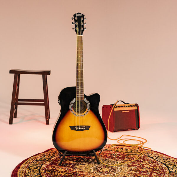 Washburn WA90CEVSB Dreadnought Acoustic Electric Guitar, Tobacco Burst