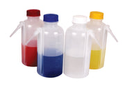 United Scientific® Wash Bottles, Unitary, Colored Caps, 500 mL, comes with 4