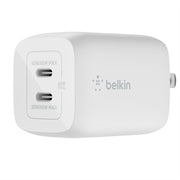 Belkin BoostCharge Pro Dual USB-C GaN Wall Charger with PPS 65W + USB-C to USB-C Cable - White