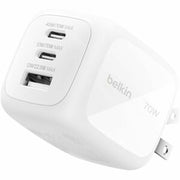 Belkin - 3-Port GaN Wall Charger 70W, USB-C and USB-a Ports, Charge Smartphone, Laptop, Earbuds, Apple Watch or Tablet - White