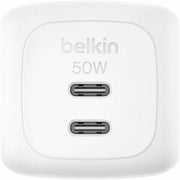 Belkin 50W Portable 2-Port USB-C Wall Charger - 2xUSB-C - Foldable Prongs - Power Adapter - White - 50 W - White