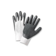 West Chester Nitrile Coated: Flat - Foam - Sponge &  Styles; Gray Flat Nitrile, Palm Coat on White 13 Gauge Polyester Liner. EN 4131