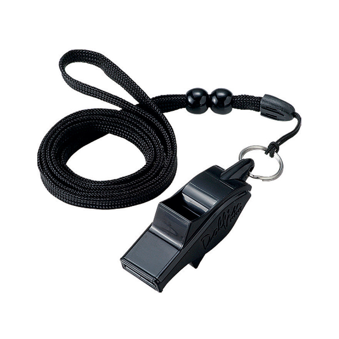 Whistles Sports Equipment Dolfin Pealess Whistle. Includes Lanyard, Black