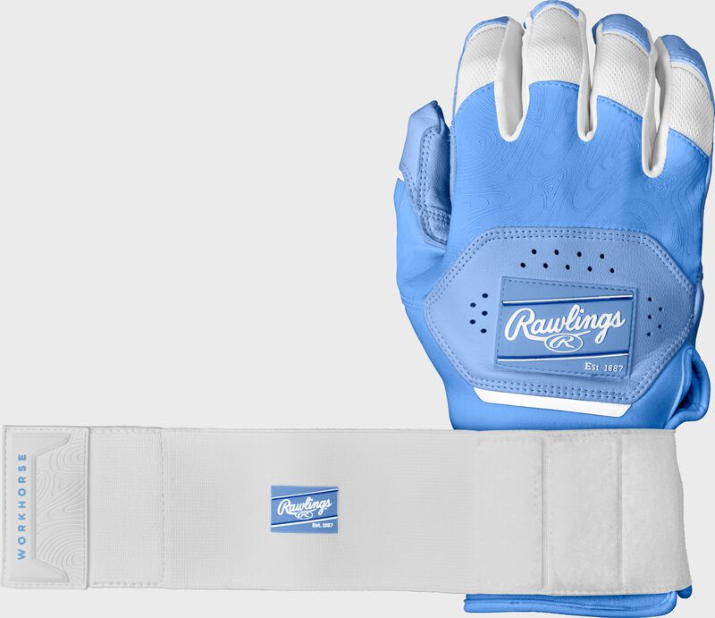 Rawlings Adult Workhorse Compression Strap Batting Gloves - Medium - Columbia Blue