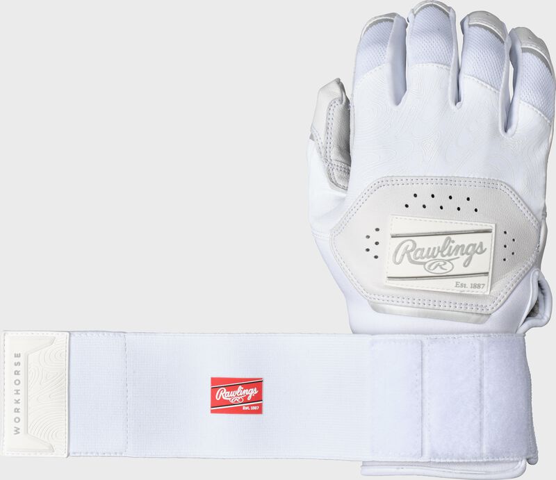 Rawlings Adult Workhorse Compression Strap Batting Gloves - Medium - White