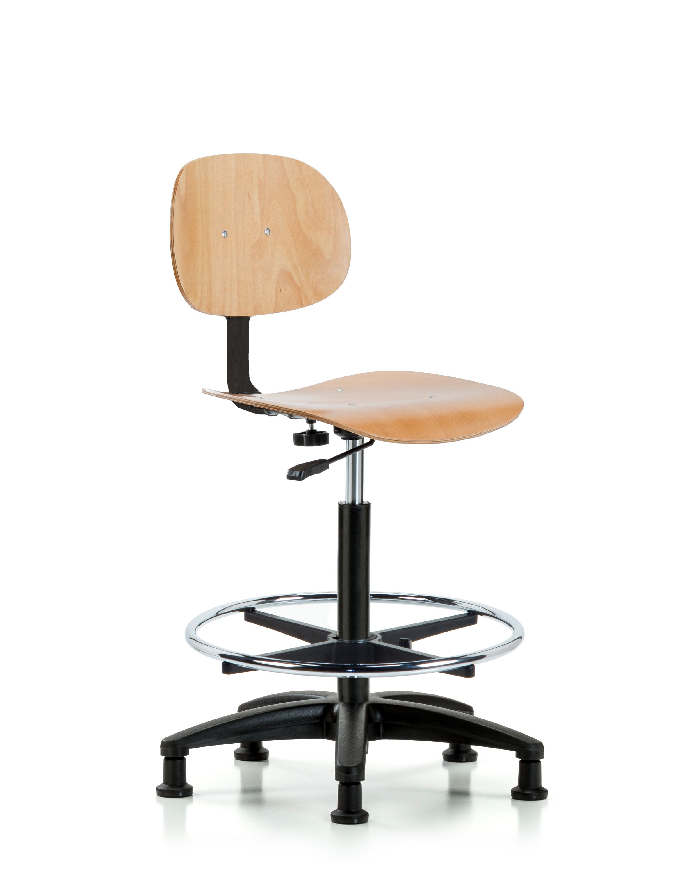 Wood Chair - High Bench Height with Chrome Foot Ring & Stationary Glides