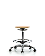 Wood Stool Chrome - High Bench Height with Chrome Foot Ring & Casters