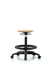 Wood Stool - High Bench Height with Black Foot Ring & Casters