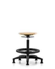 Wood Stool - High Bench Height with Black Foot Ring & Stationary Glides