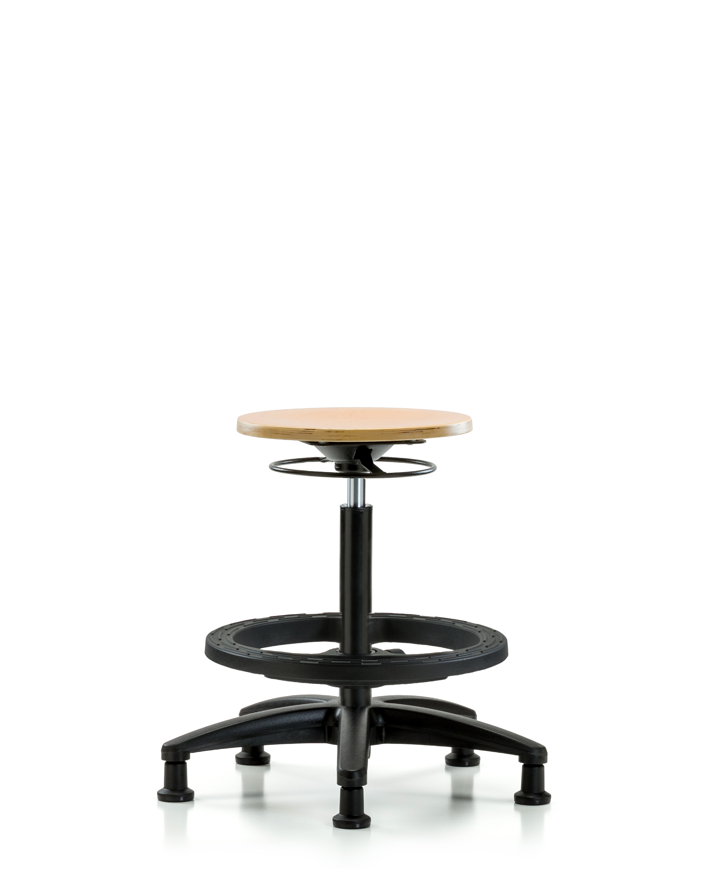 Wood Stool - High Bench Height with Black Foot Ring & Stationary Glides