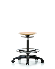 Wood Stool - High Bench Height with Chrome Foot Ring & Casters