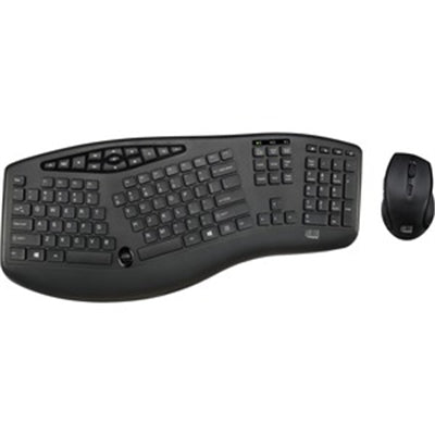 Adesso Truform Media 1600 WKB-1600CB 2.4GHz RF Wireless Ergonomic Keyboard and Optical Mouse   Multi-Media Keys and Adjustable DPI Mouse 5 Million Key