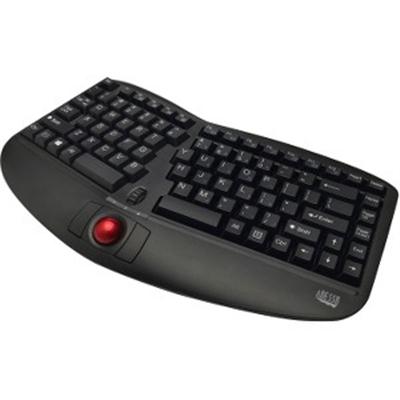 Adesso WKB-3150UB - Wireless Ergonomic Keyboard with Built-in Removable Trackball and Scroll Wheel  Split Key  Long Battery Life  Small and Portable -