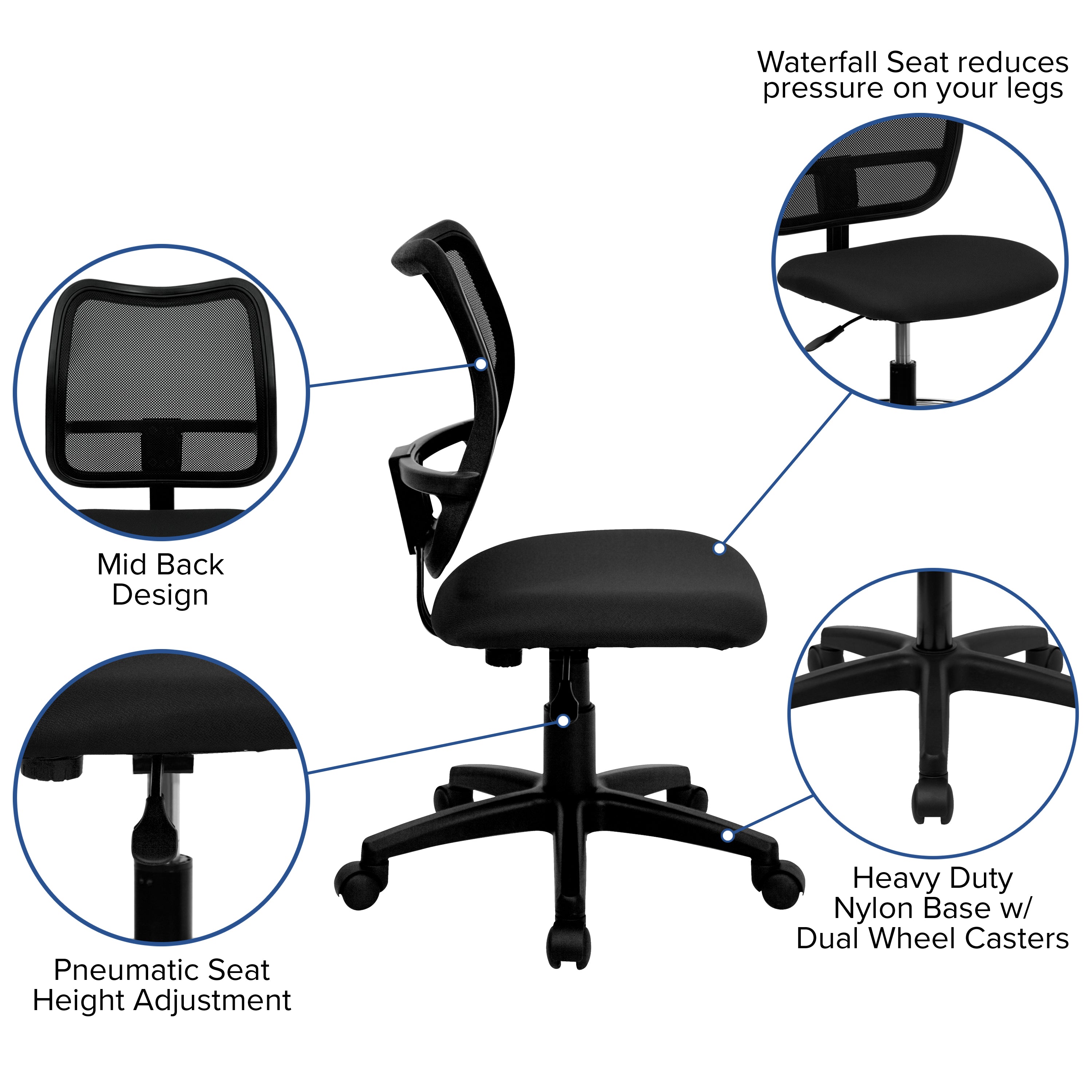 Alber Mid-Back Black Mesh Swivel Task Office Chair