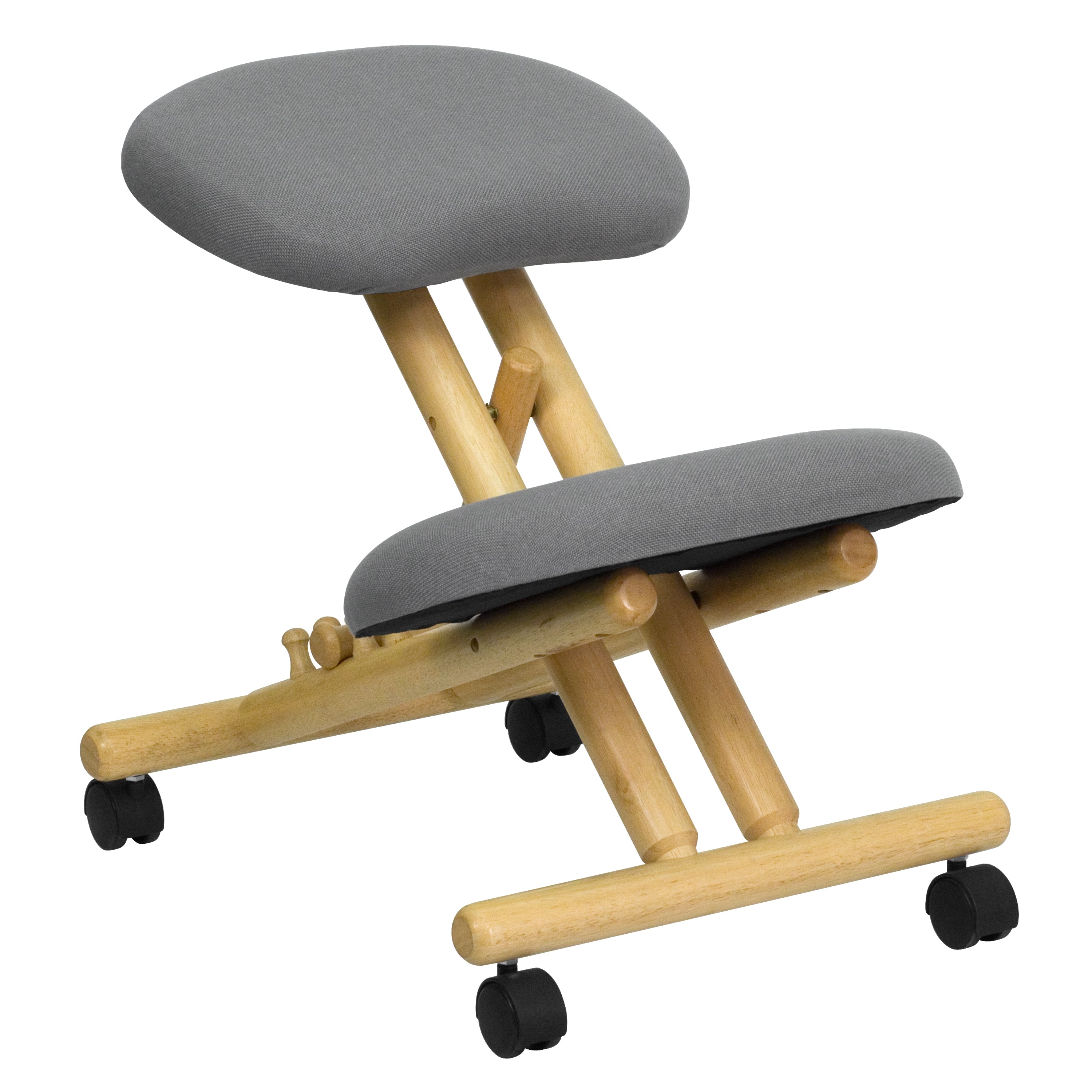 Posey Mobile Wooden Ergonomic Kneeling Office Chair in Gray Fabric