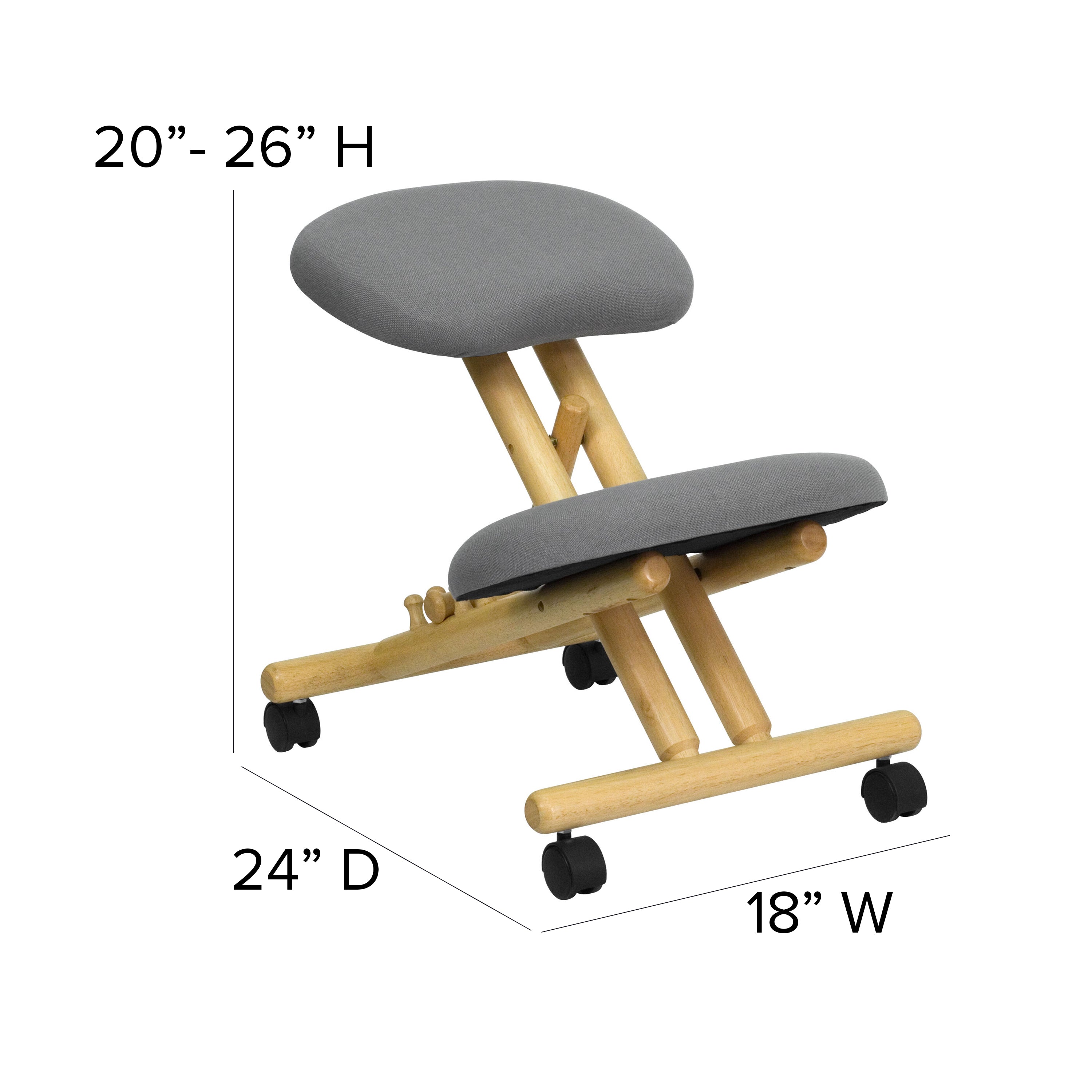Posey Mobile Wooden Ergonomic Kneeling Office Chair in Gray Fabric