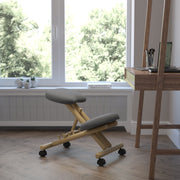 Posey Mobile Wooden Ergonomic Kneeling Office Chair in Gray Fabric
