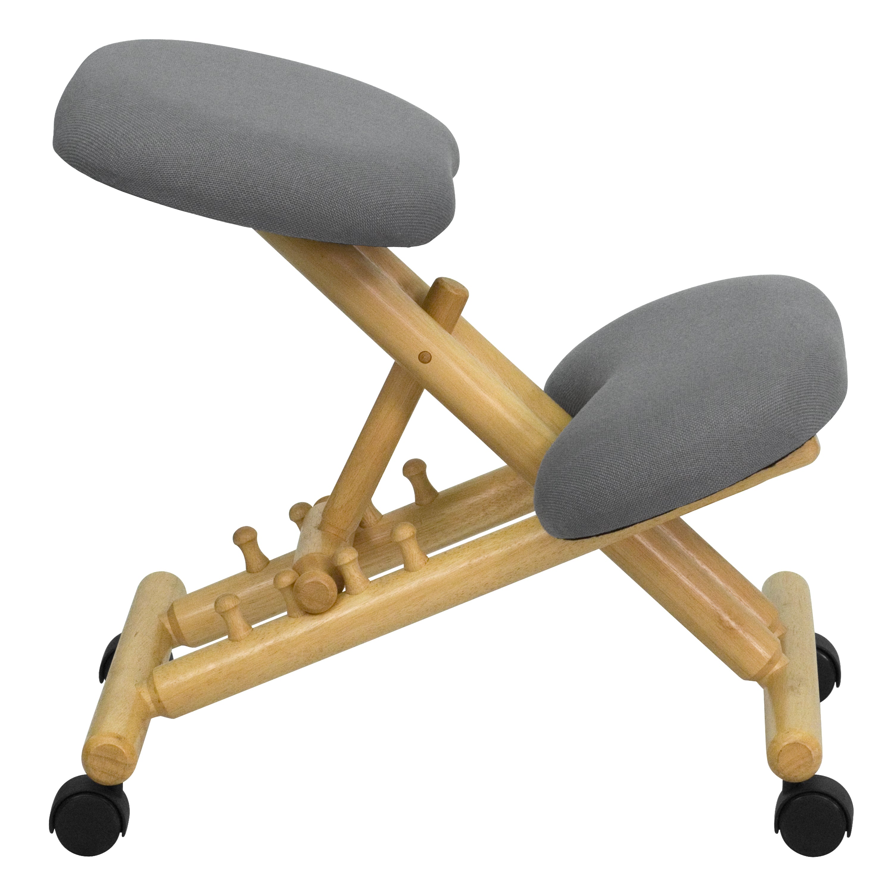 Posey Mobile Wooden Ergonomic Kneeling Office Chair in Gray Fabric