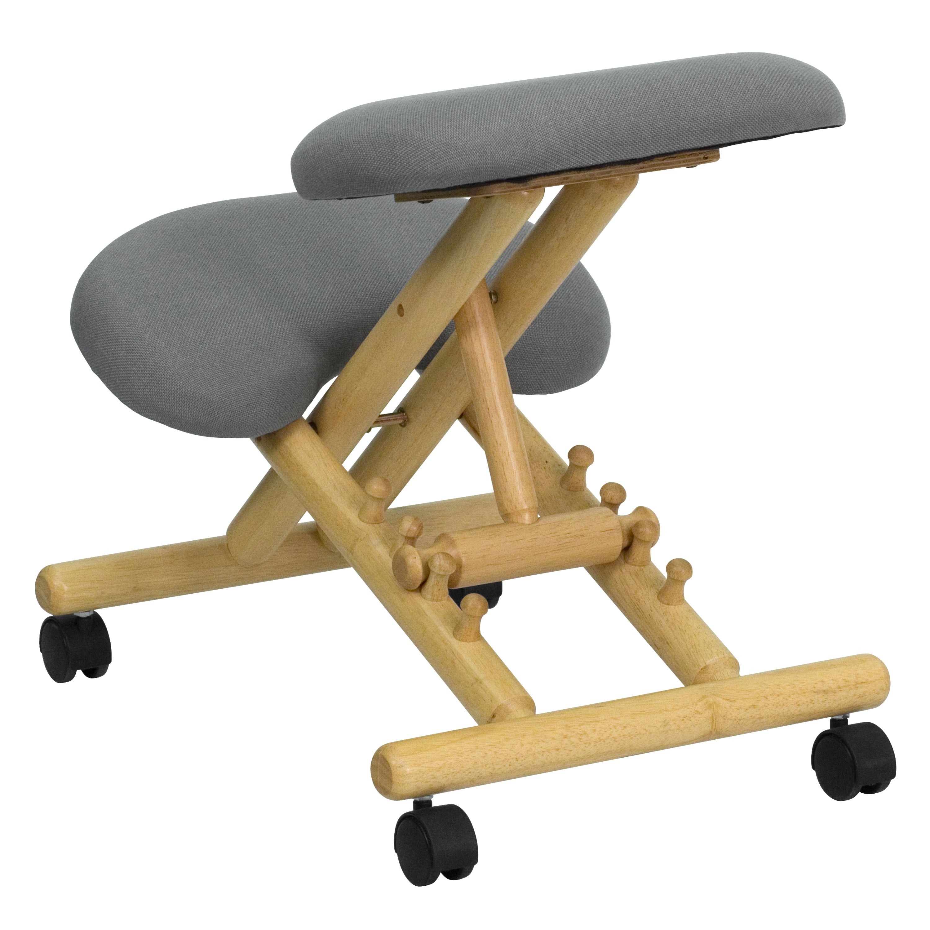 Posey Mobile Wooden Ergonomic Kneeling Office Chair in Gray Fabric