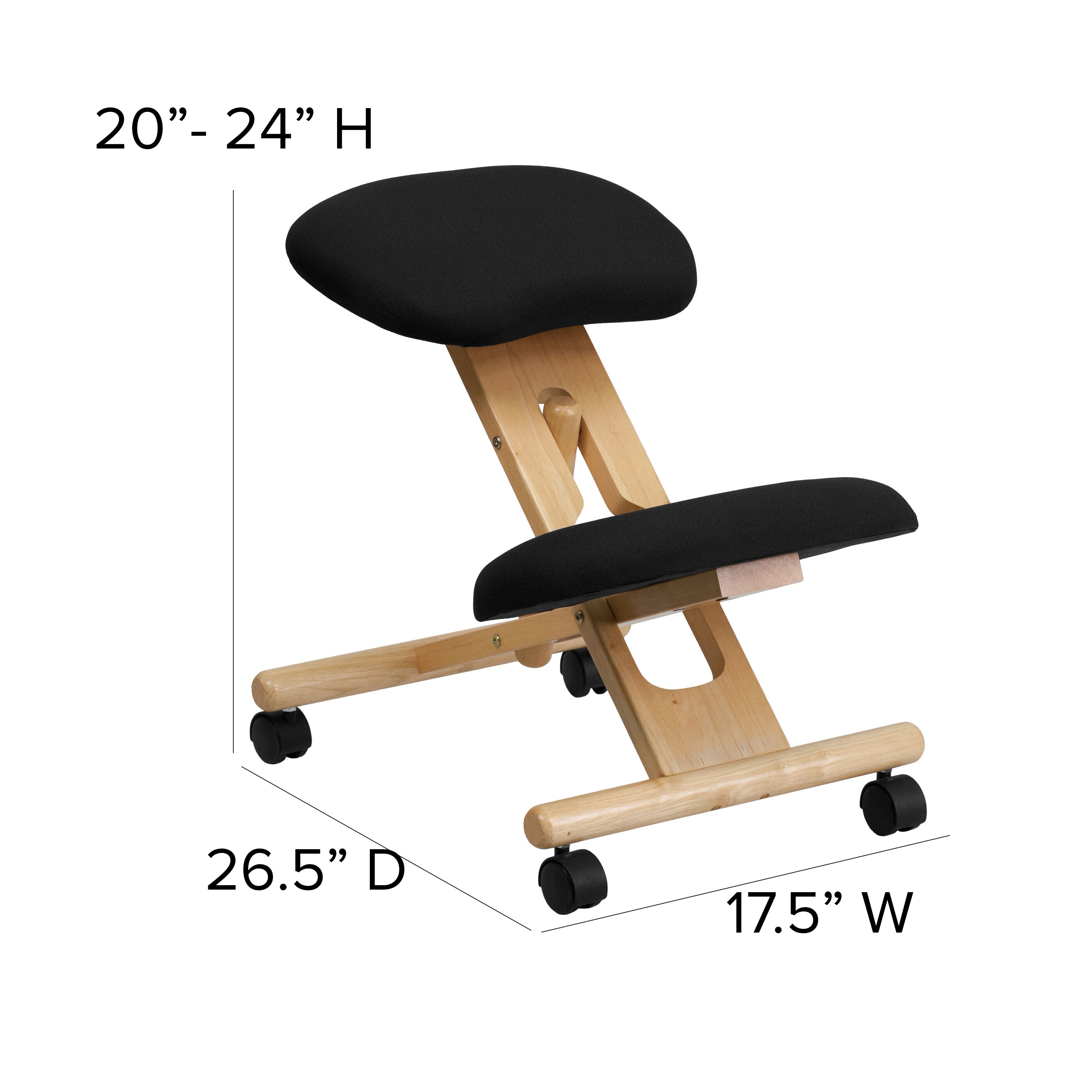 Posey Mobile Wooden Ergonomic Kneeling Office Chair in Black Fabric