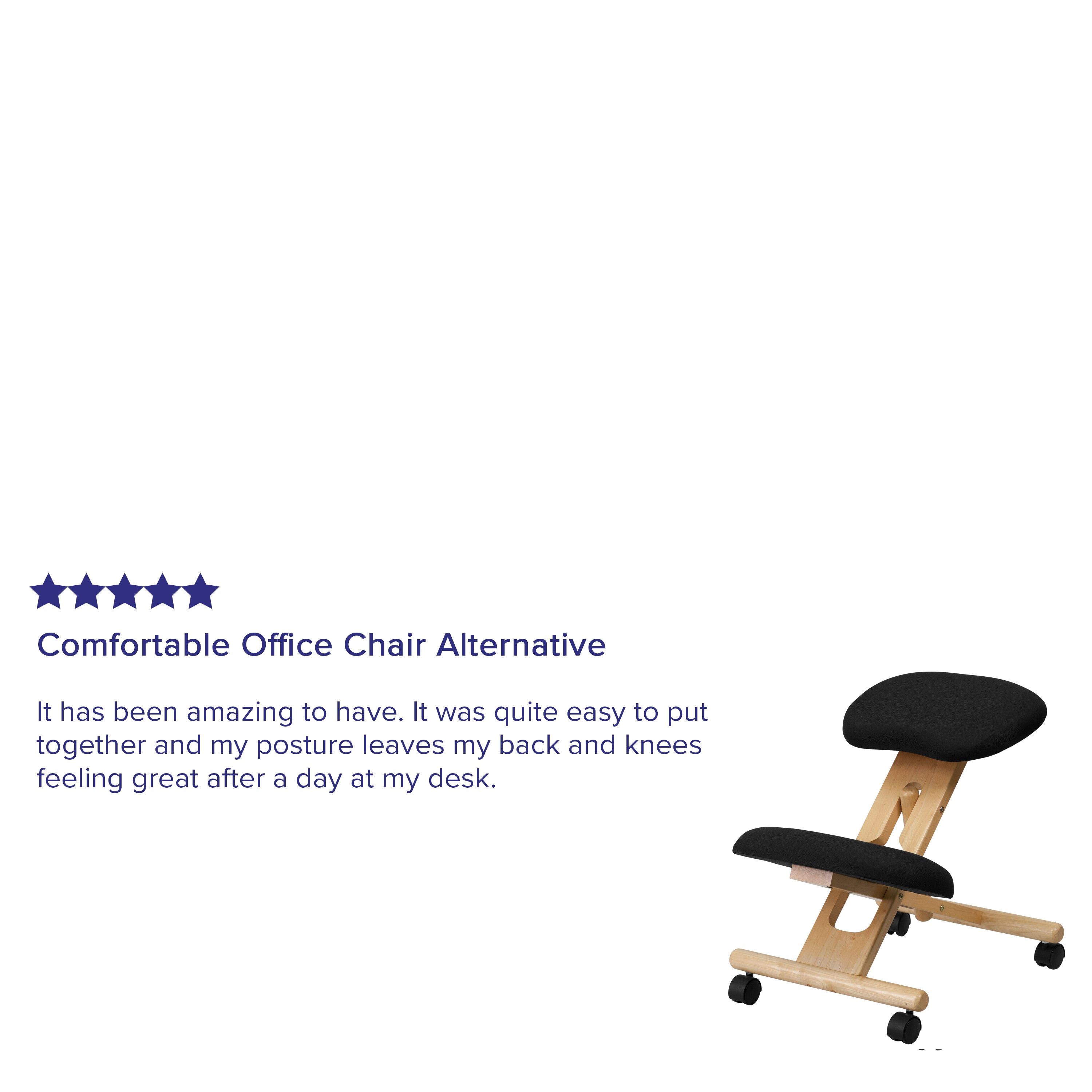 Posey Mobile Wooden Ergonomic Kneeling Office Chair in Black Fabric