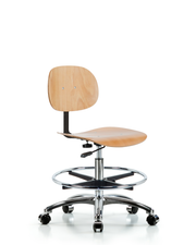 Wood Chair Chrome - Medium Bench Height with Chrome Foot Ring & Casters