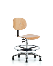 Wood Chair Chrome - Medium Bench Height with Chrome Foot Ring & Stationary Glides