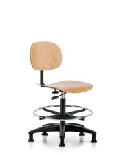 Wood Chair - Medium Bench Height with Chrome Foot Ring & Stationary Glides