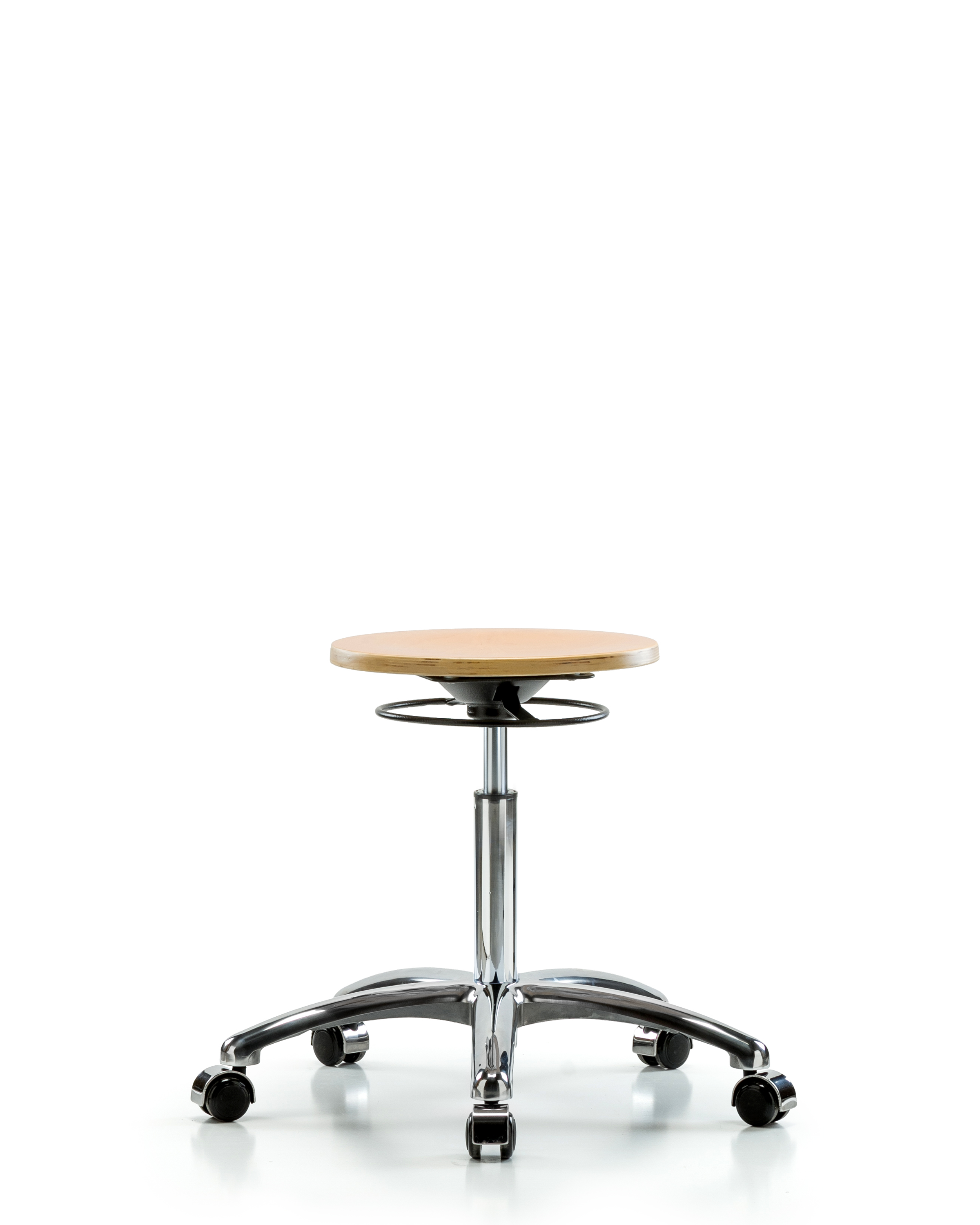 Wood Stool Chrome - Medium Bench Height with Casters