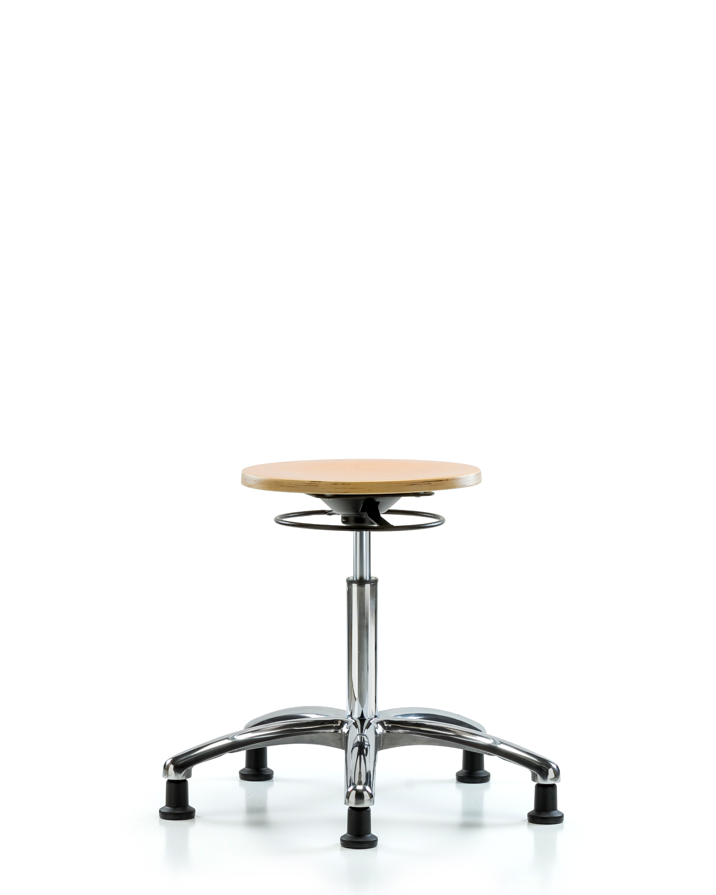 Wood Stool Chrome - Medium Bench Height with Stationary Glides