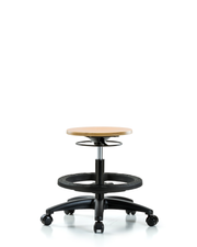 Wood Stool - Medium Bench Height with Black Foot Ring & Casters