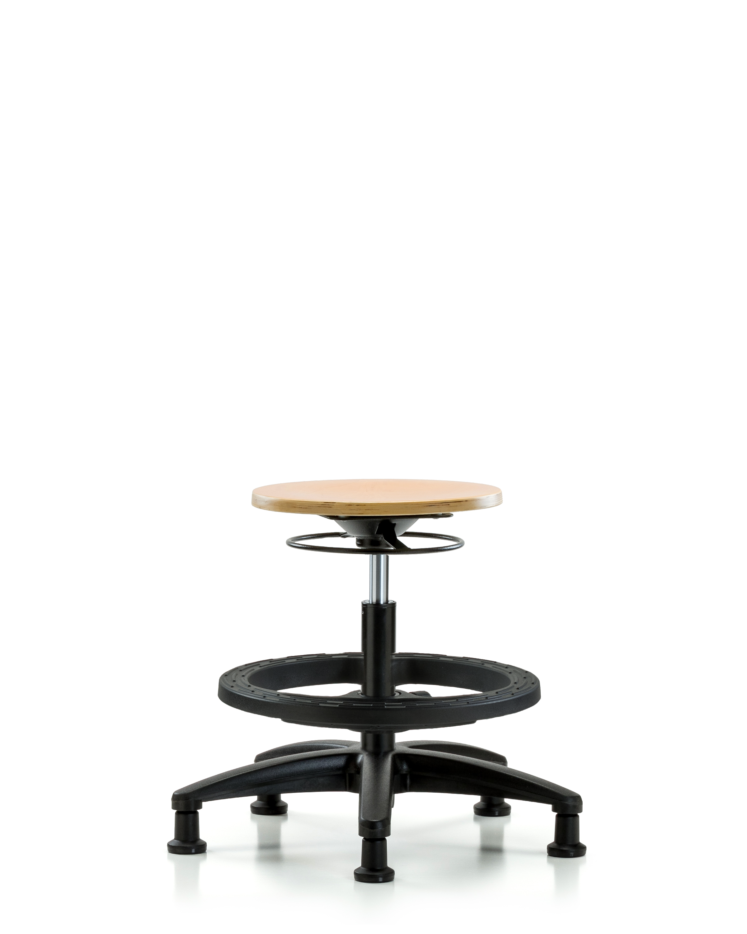 Wood Stool - Medium Bench Height with Black Foot Ring & Stationary Glides