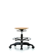 Wood Stool - Medium Bench Height with Chrome Foot Ring & Casters