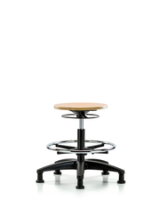 Wood Stool - Medium Bench Height with Chrome Foot Ring & Stationary Glides