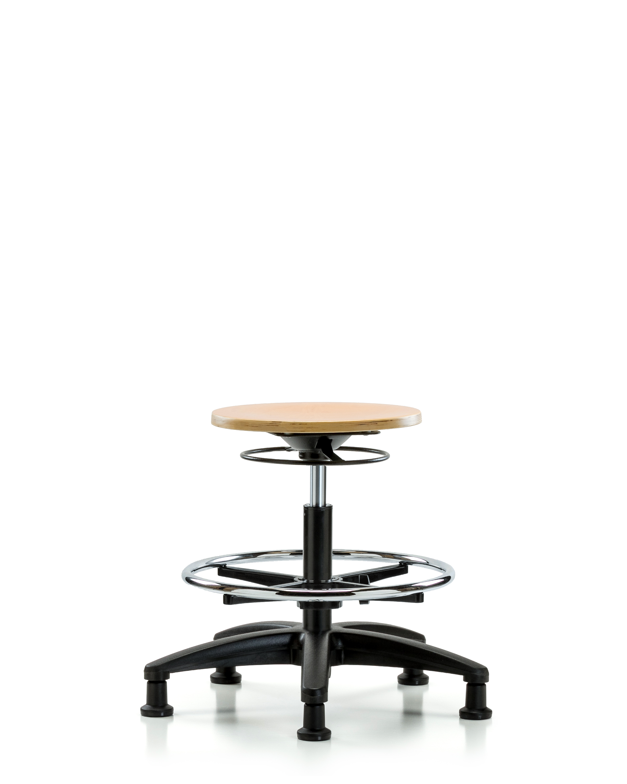Wood Stool - Medium Bench Height with Chrome Foot Ring & Stationary Glides