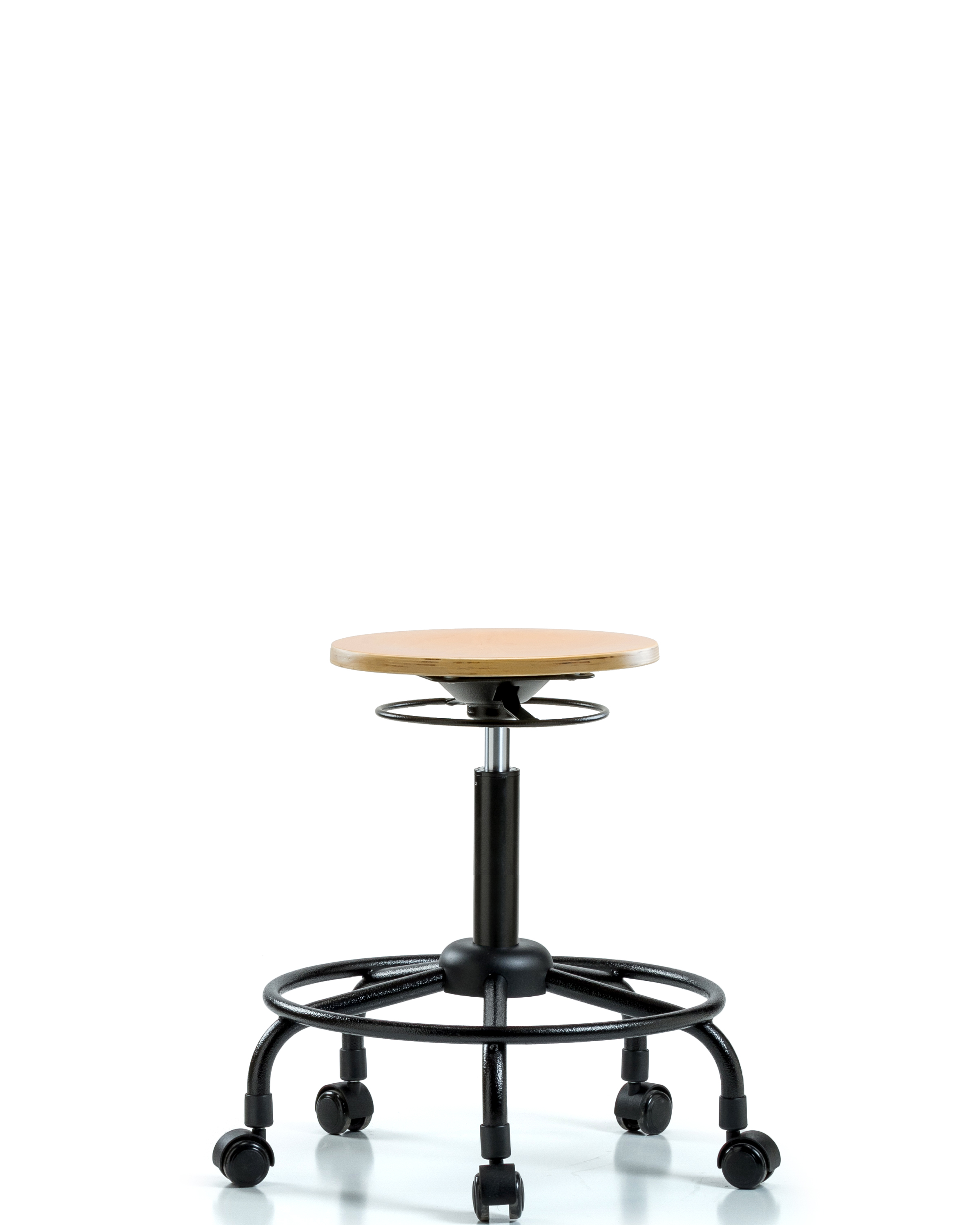 Wood Stool - Medium Bench Height with Round Tube Base & Casters