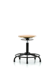Wood Stool - Medium Bench Height with Round Tube Base & Stationary Glides