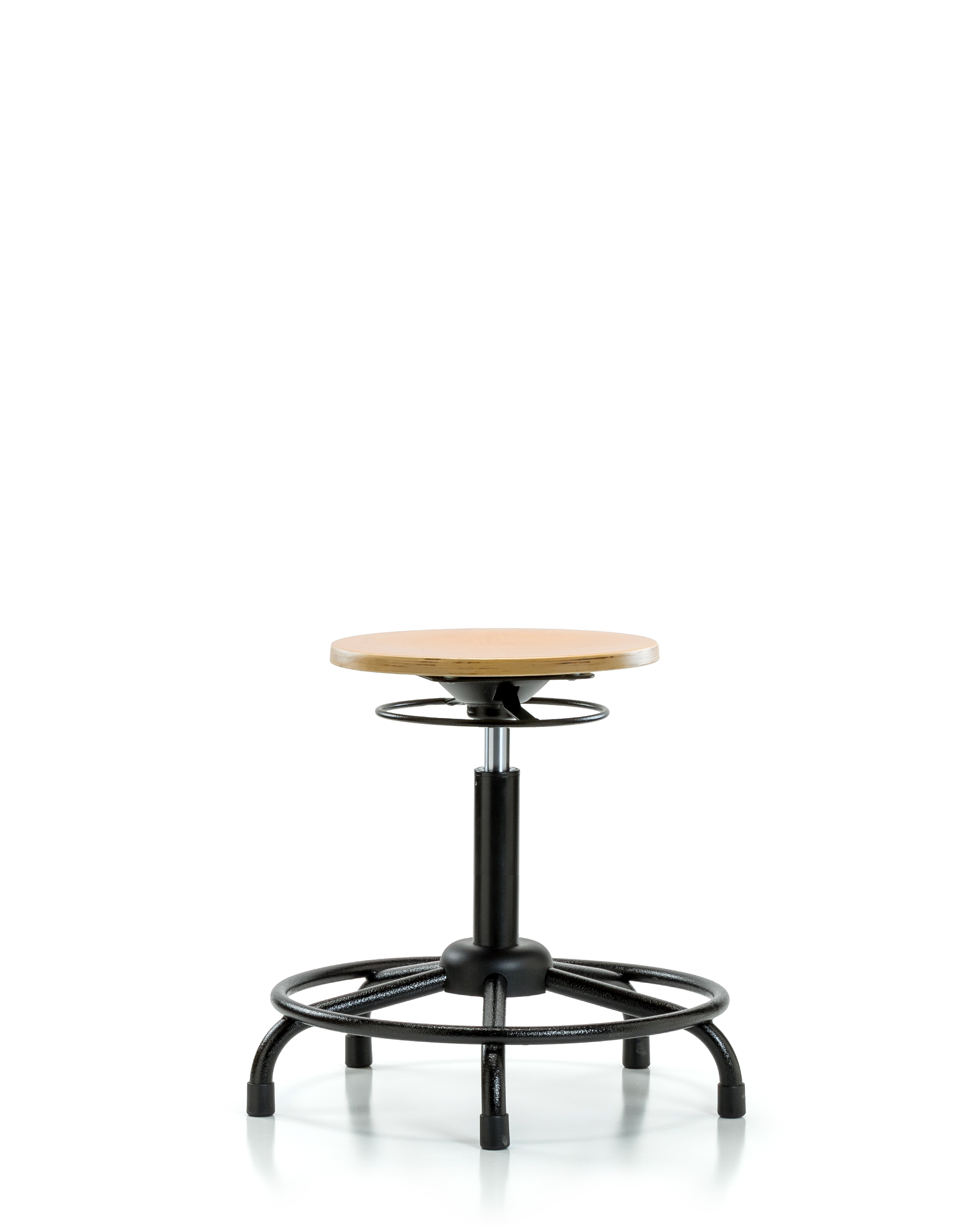 Wood Stool - Medium Bench Height with Round Tube Base & Stationary Glides