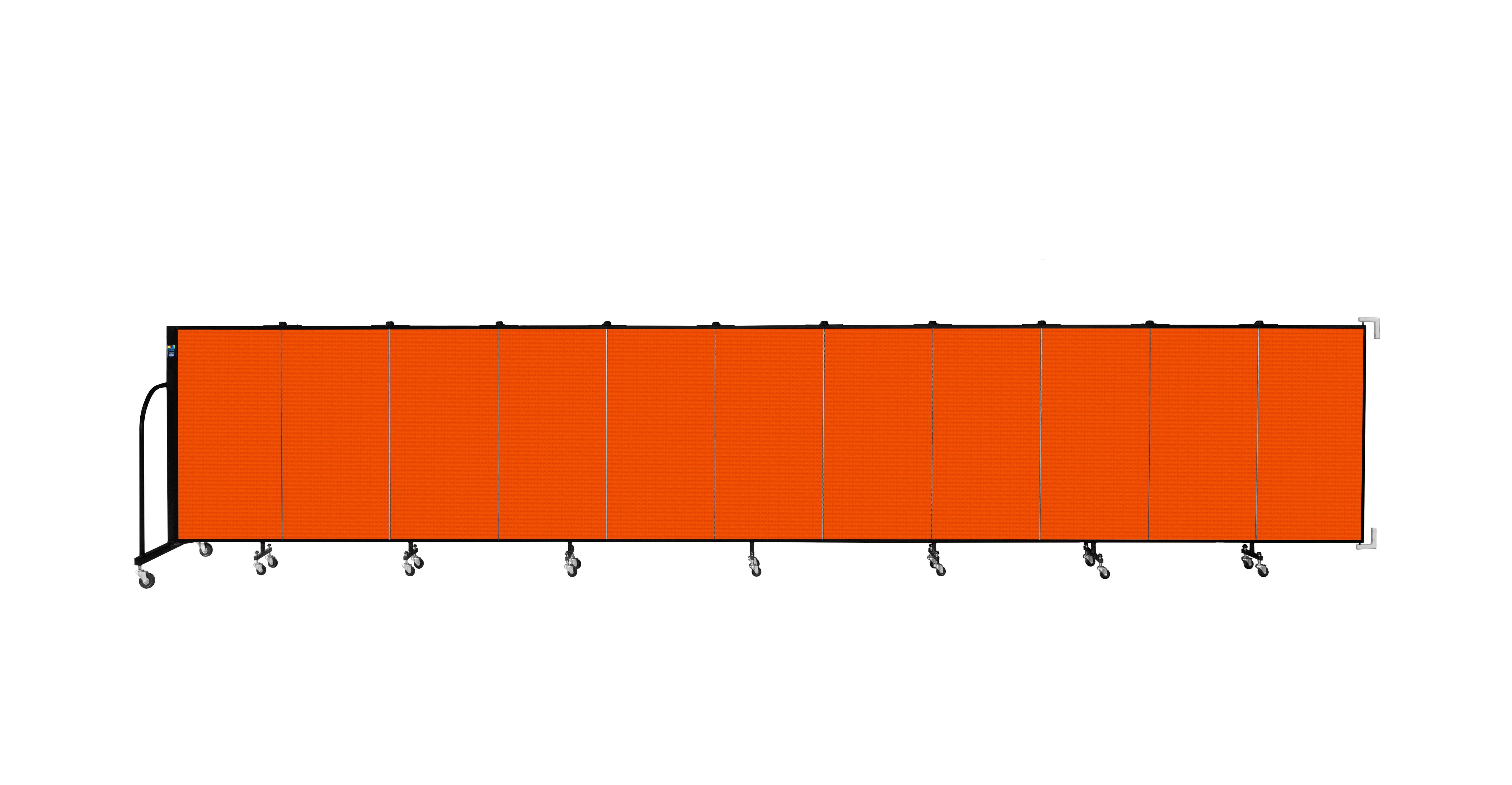 Wallmount Room Divider - 4'H x 20' 2"L - 11 Panel, Orange, Fabric