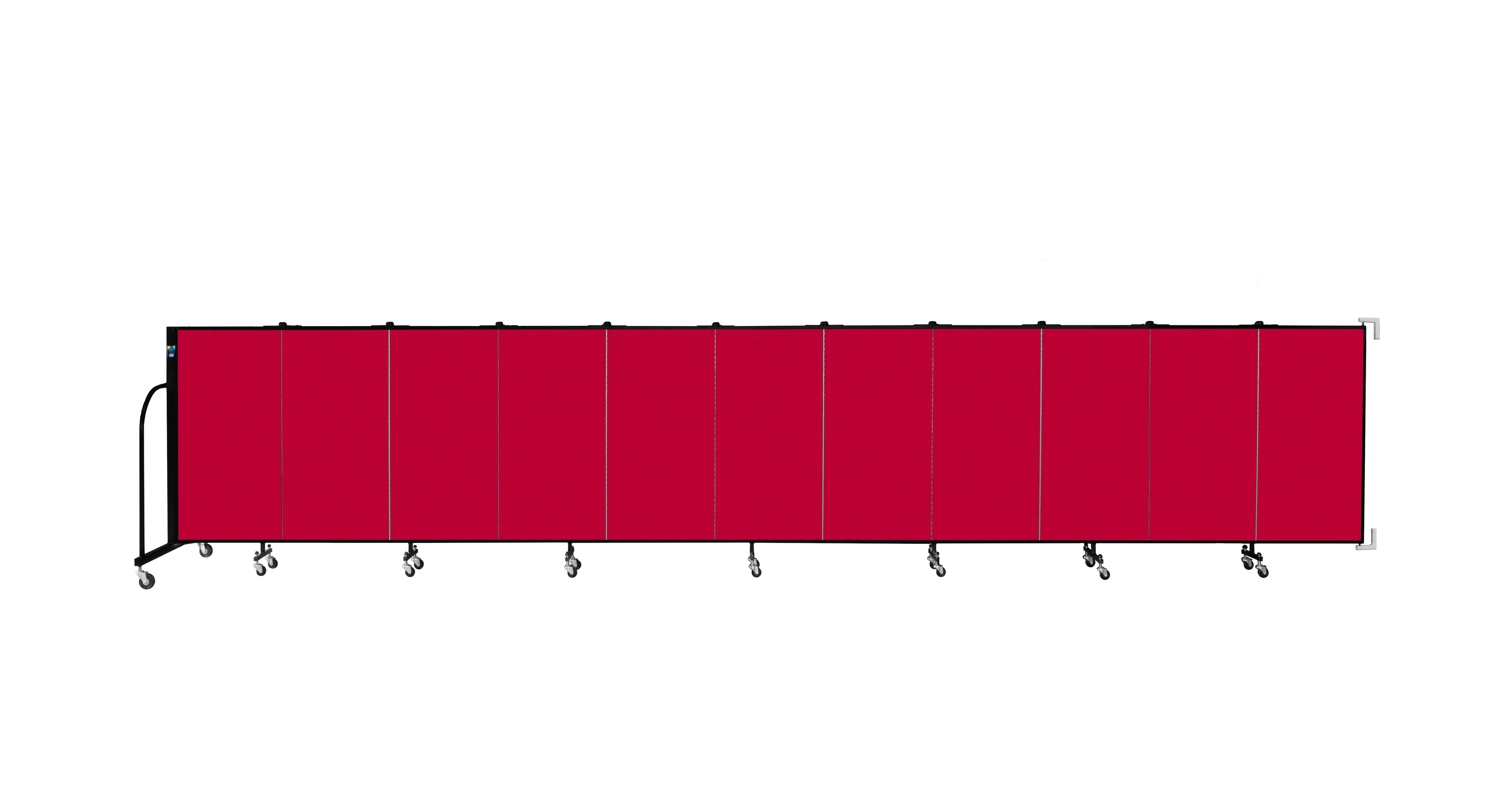 Wallmount Room Divider - 4'H x 20' 2"L - 11 Panel, Primary Red, Fabric