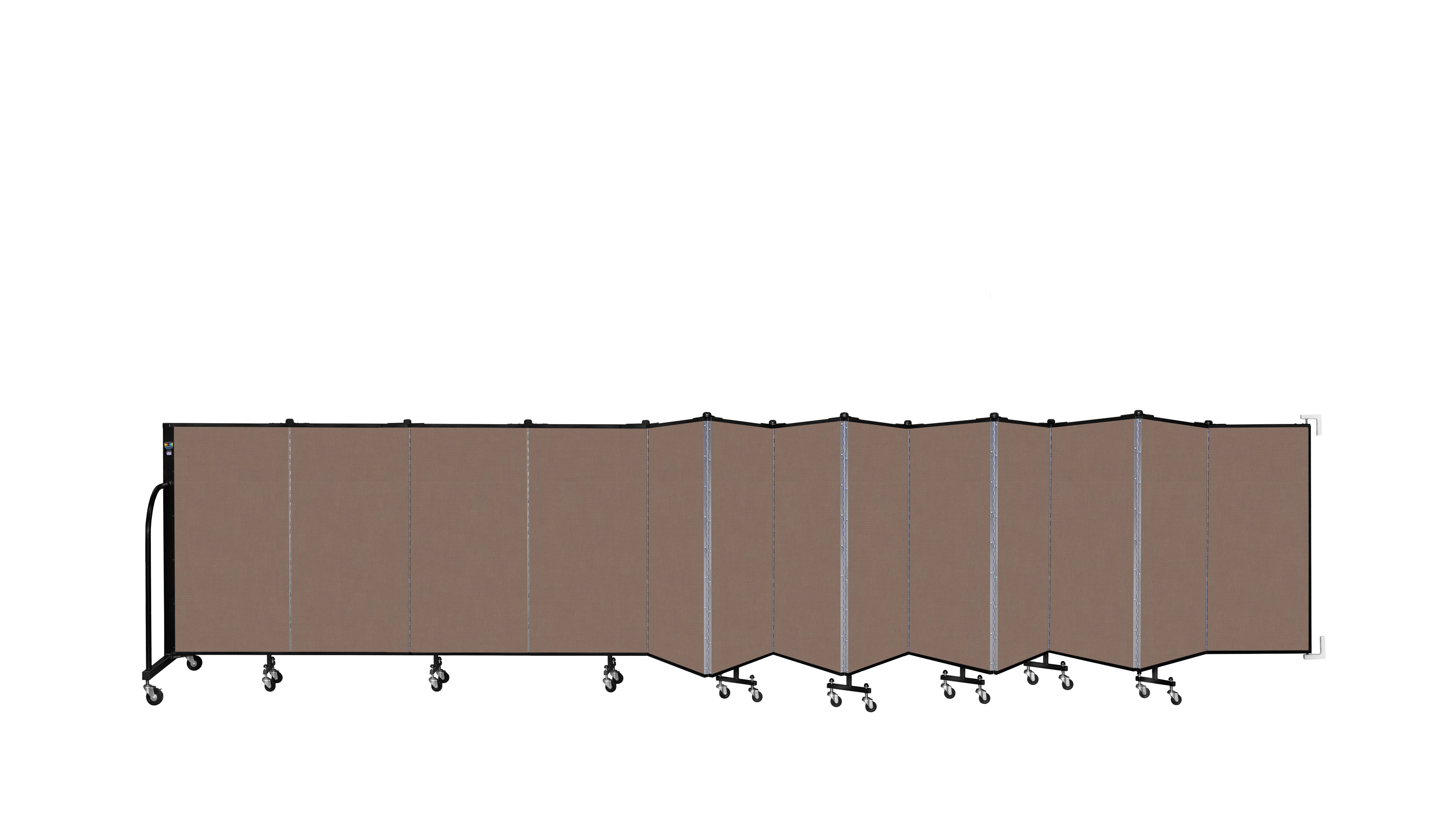 Wallmount Room Divider - 4'H x 23' 10" - 13 Panel, Walnut, Fabric