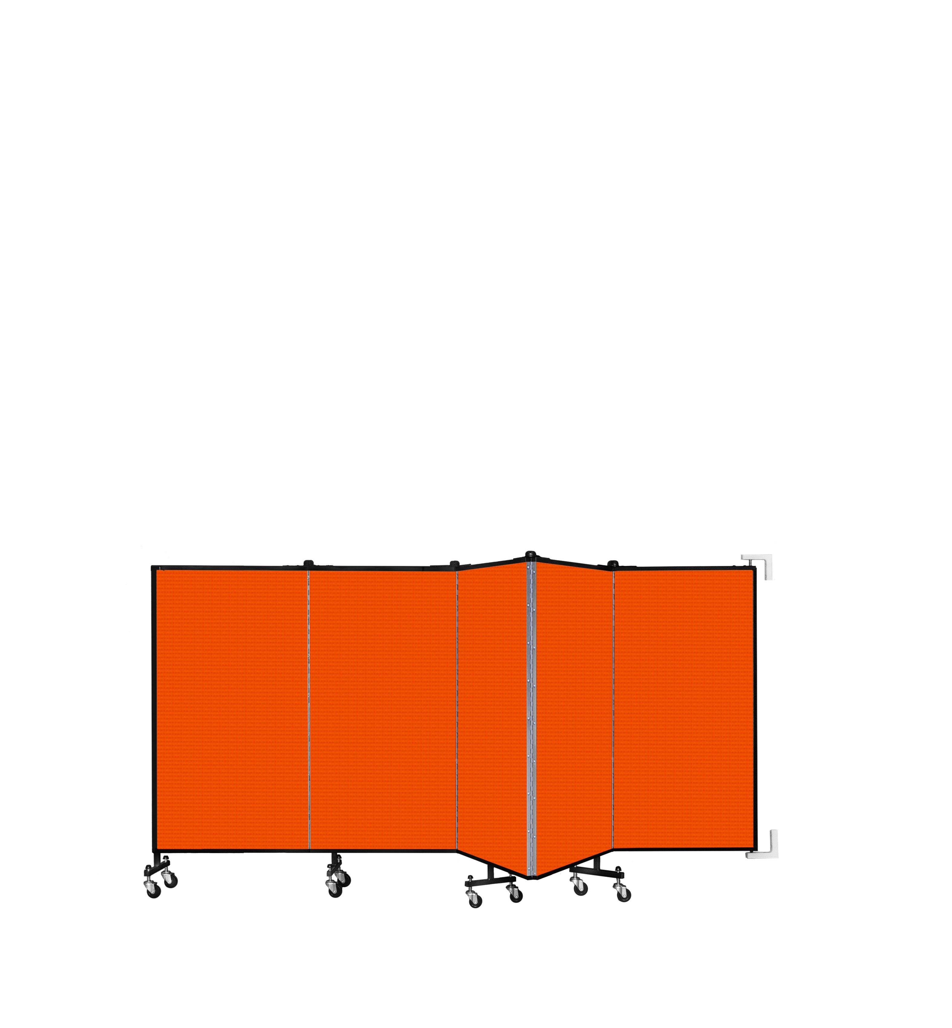 Wallmount Room Divider - 4'H x 9' 2"L - 5 Panel, Orange, Fabric