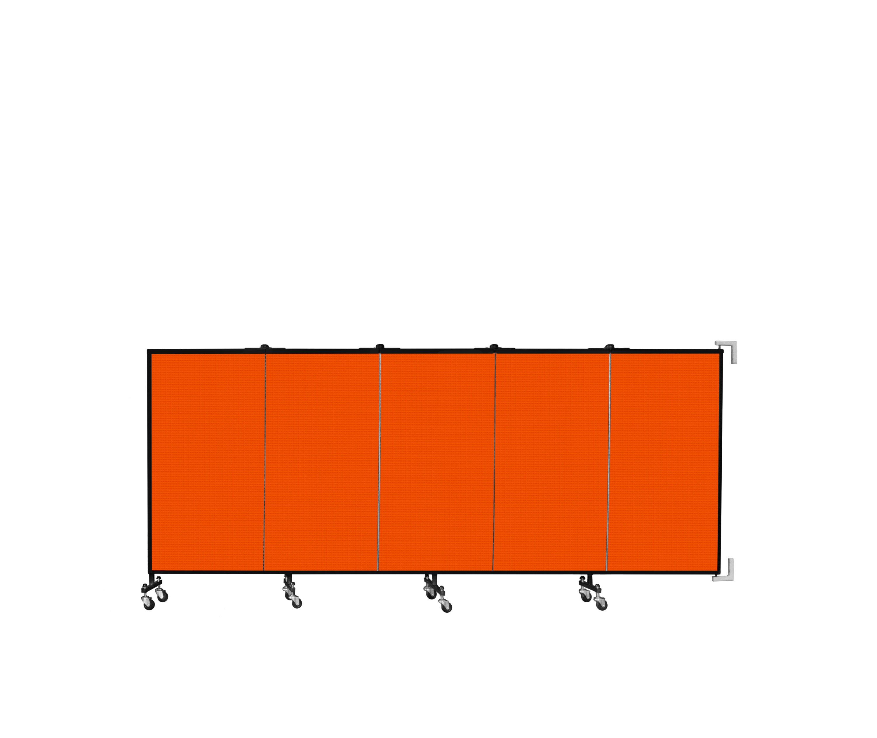 Wallmount Room Divider - 4'H x 9' 2"L - 5 Panel, Orange, Fabric