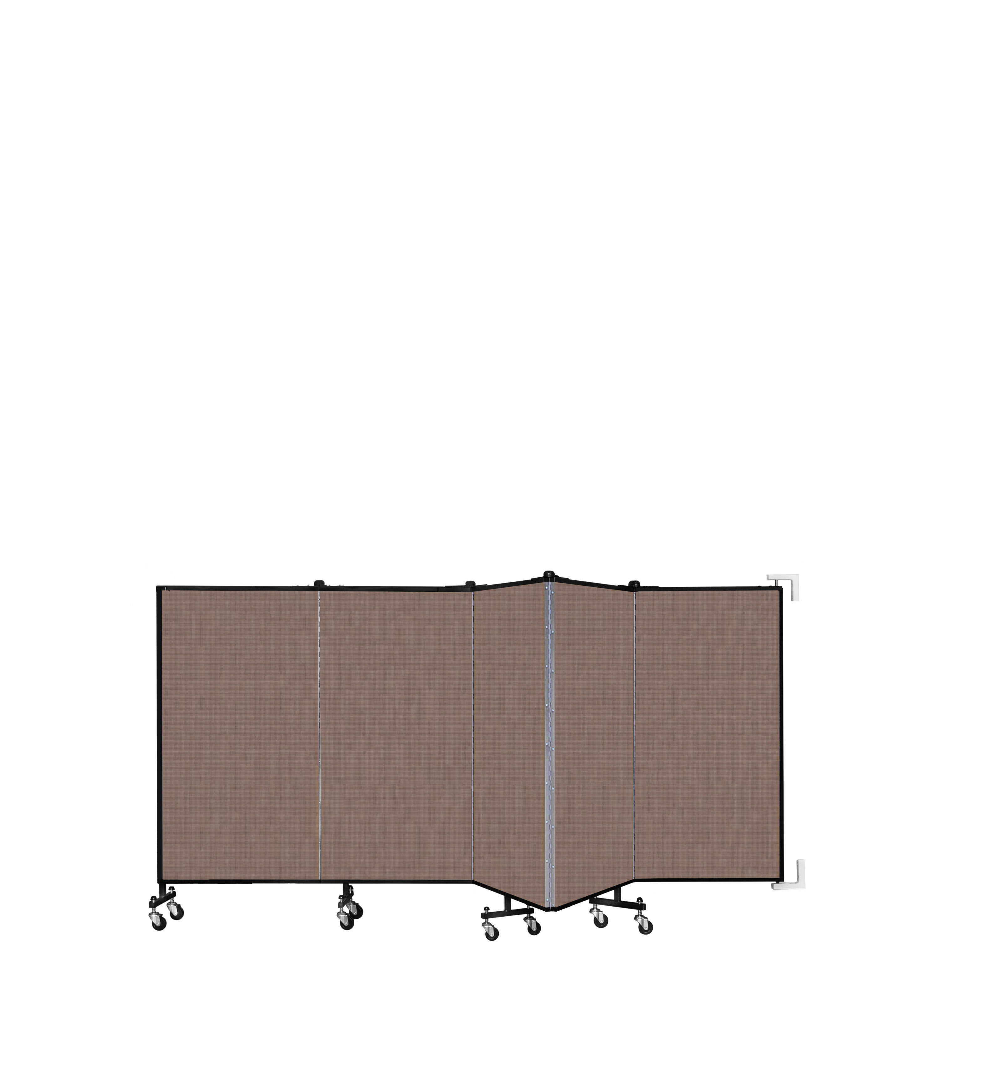 Wallmount Room Divider - 4'H x 9' 2"L - 5 Panel, Walnut, Fabric