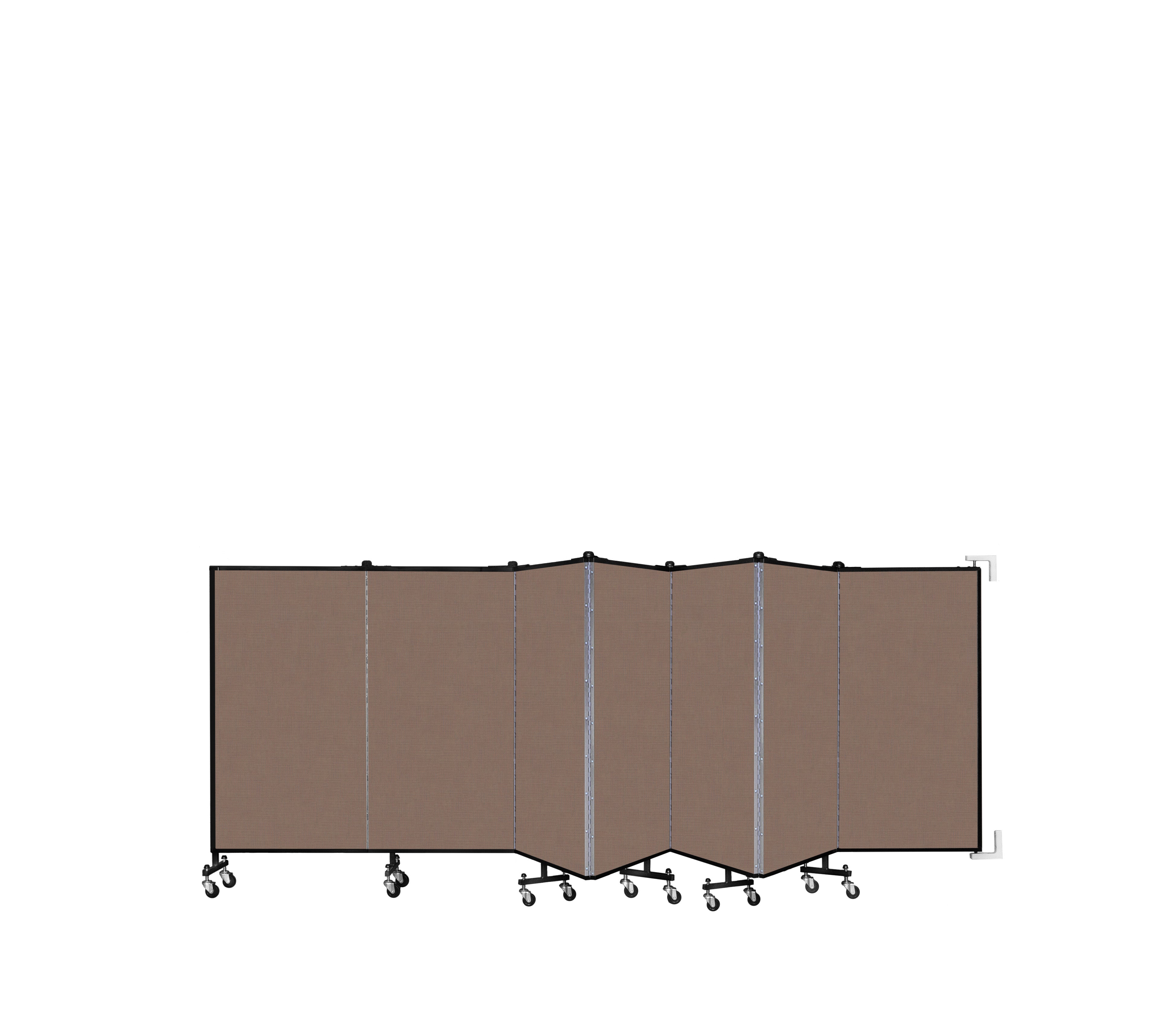 Wallmount Room Divider - 4'H x 12' 10"L - 7 Panel, Walnut, Fabric